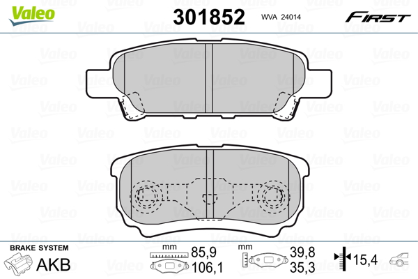 Brake Pad Set, disc brake VALEO 301852 for Chrysler, Dodge, Jeep ...