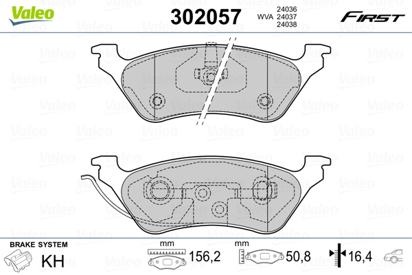 Brake Pad Set, disc brake VALEO 302057 for Chrysler, Dodge AL76201472 ...