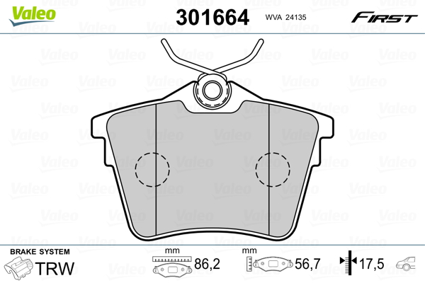Brake Pad Set, disc brake VALEO 301664 for Citroen, Peugeot AL108510082 ...