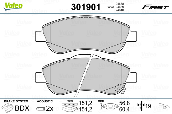 Brake Pad Set, disc brake VALEO 301901 for Honda AL76157152 - alvadi.md