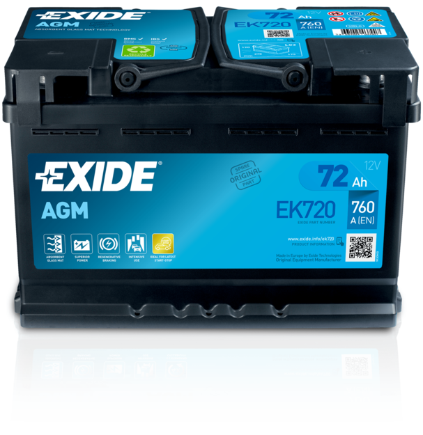 Starter Battery EXIDE EK720 for PEUGEOT 3008 AL60466916 