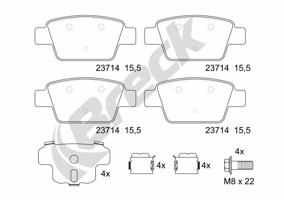 Brake Pad Set, disc brake BRECK 23714 00 704 00 for Alfa Romeo, Fiat ...