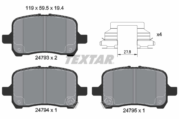 Brake Pad Set, disc brake TEXTAR 2479301 for Chevrolet, Opel, Pontiac ...