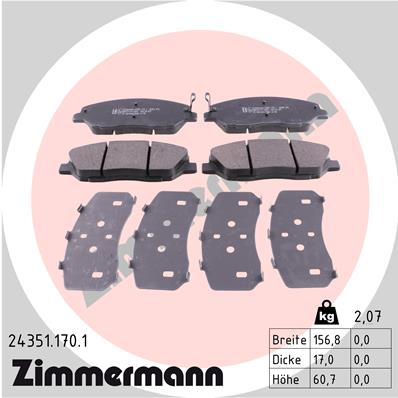 Brake Pad Set, disc brake ZIMMERMANN 24351.170.1 for Hyundai, KIA ...